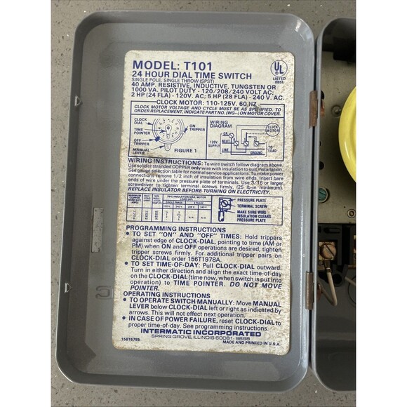 Intermatic T101 24 Hr Mechanical Timer Switch 40AMP 120V Pool Lighting untested - Picture 3 of 7